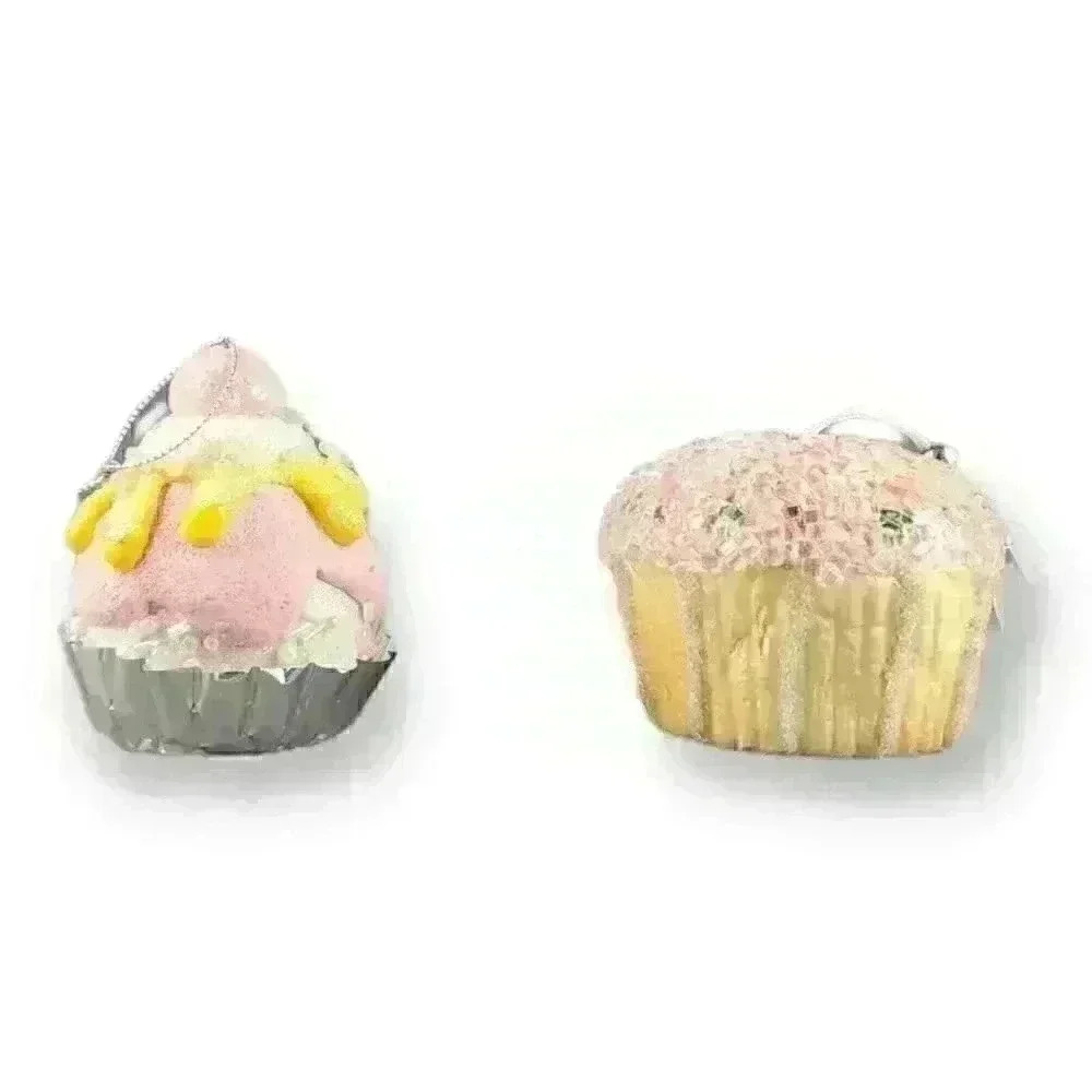 Cupcake & Ice Cream Sundae Sweets Pink Beaded / Glitter Christmas Ornaments (2)